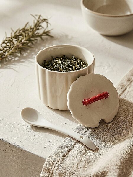 Sinsay - Ryhovaná cukornička s lyžičkou a pletenou rúčkou - červená