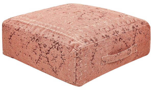 Vankúš na sedenie svetločervený bavlna 50 x 50 x 20 cm abstraktný vzor štvorcový puf taburet