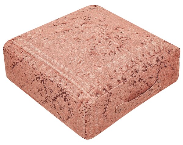 Vankúš na sedenie svetločervený bavlna 50 x 50 x 20 cm abstraktný vzor štvorcový puf taburet