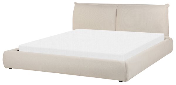 Posteľ béžová polyester látkové čalúnenie 180 x 200 cm lamelový rošt hrubé čalúnené čelo postele moderný štýl spálňa