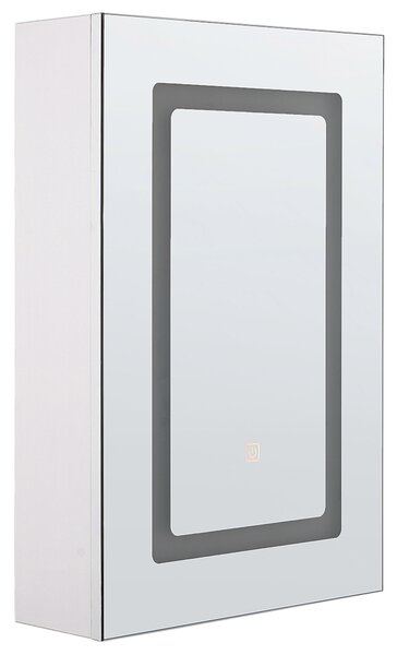 Zrkadlová skrinka do kúpeľne biela strieborná preglejka sklo 40 x 60 cm s LED osvetlením moderný štýl kúpeľňa