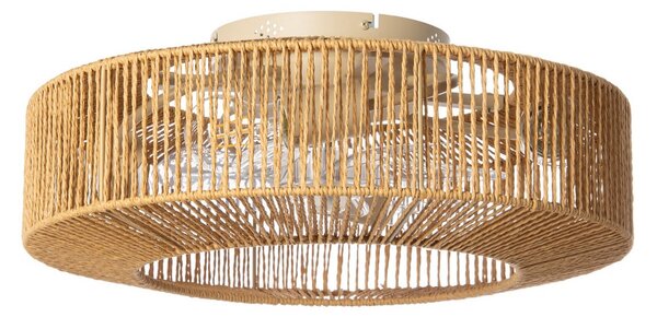 Stropný ventilátor Raveni so svetlom a konopným lanom, Ø 50 cm – Lucande Lucande, Raveni, Hnedá / Hrdzavá, Obývacia izba, Moderný