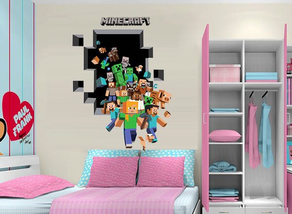 Veselá Stena Samolepka na stenu Minecraft diera