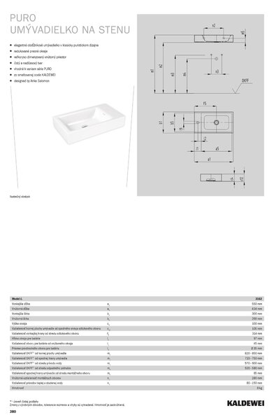 Kaldewei Puro - Umývadielko na stenu 550x300 mm bez prepadu, 1 otvor pre batériu na pravej strane, Perl-Effekt, alpská biela 901206303001