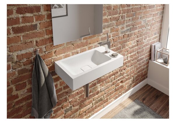 Kaldewei Puro - Umývadielko na stenu 550x300 mm bez prepadu, 1 otvor pre batériu na pravej strane, Perl-Effekt, alpská biela 901206303001