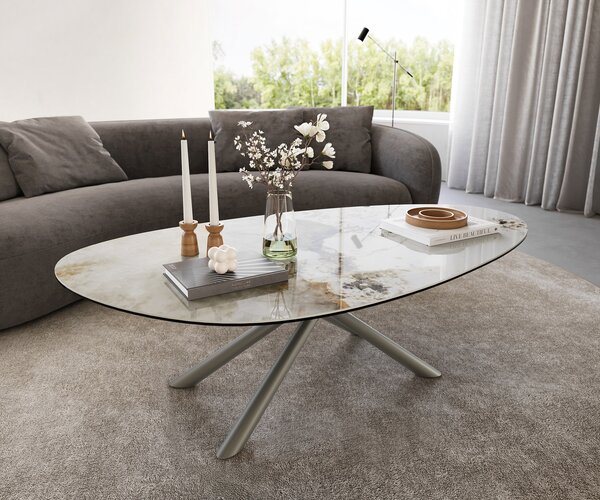 DELIFE Konferenčný stolík Edge oválny 140x75 cm keramika Minas Melange Sarity kov efektový povrch titán