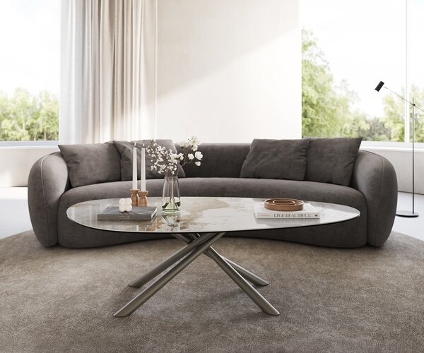 DELIFE Konferenčný stolík Edge oválny 140x75 cm keramika Minas Melange Sarity kov efektový povrch titán