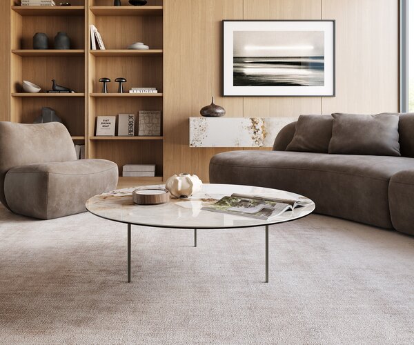 DELIFE Konferenčný stolík Edge okrúhly 100x100 cm keramika Minas Melange Trive kov efektový povrch titánová farba