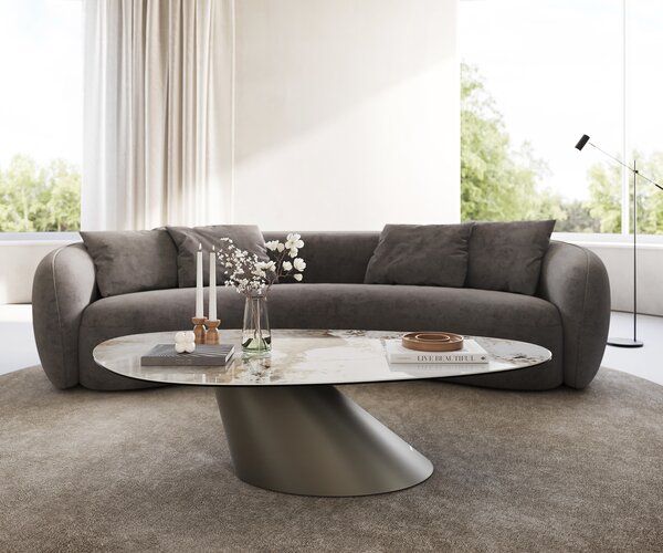 DELIFE Konferenčný stolík Edge oválny 140x75 cm keramika Minas Melange Conis kov efektový povrch titán