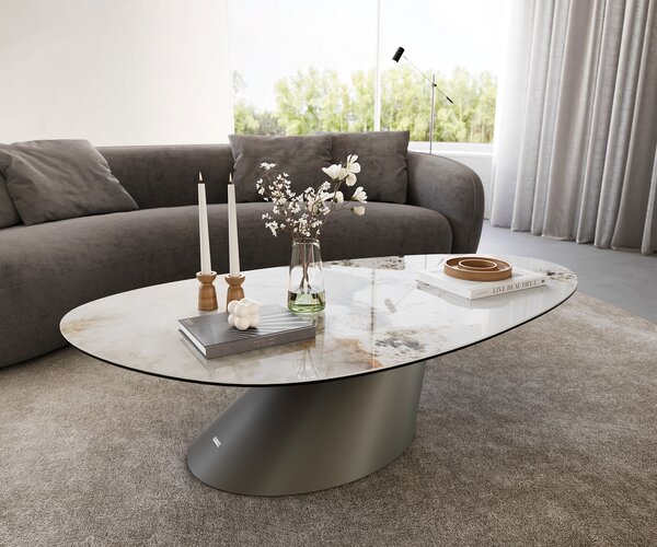DELIFE Konferenčný stolík Edge oválny 140x75 cm keramika Minas Melange Conis kov efektový povrch titán