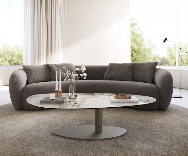DELIFE Konferenčný stolík Edge oválny 140x75 cm keramika Minas Melange Vibany kov efektový povrch titánová farba