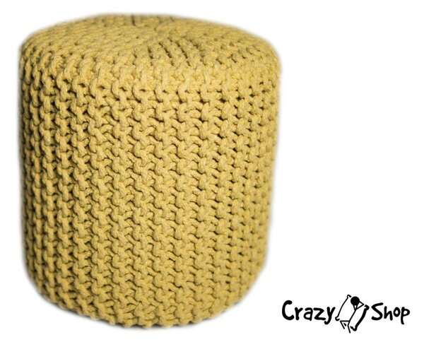 Pletený puf CRAZYSHOP CYLINDER, žltý (ručne pletený)