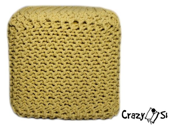 Pletený puf CRAZYSHOP CUBE, žltý (ručne pletený)