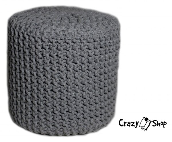 Pletený puf CRAZYSHOP CYLINDER, šedý (ručne pletený)
