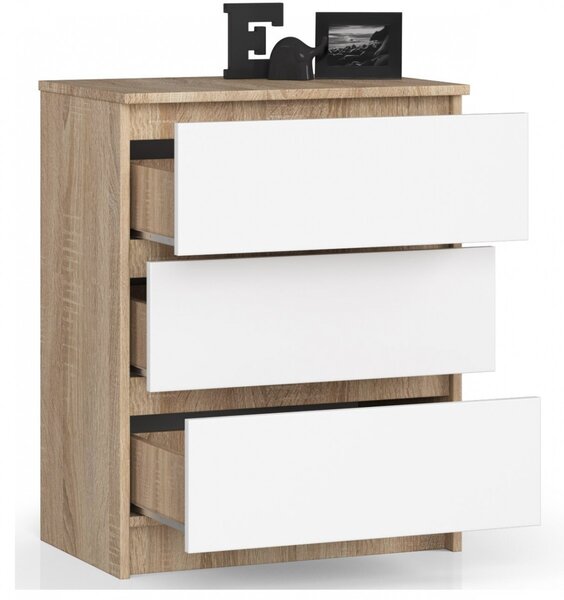 Ak furniture Komoda Kuba 60 cm - 3 zásuvky dub sonoma/biela