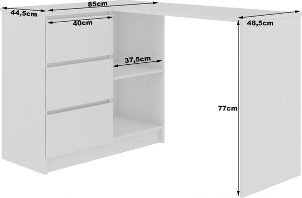 Ak furniture Rohový písací stôl B16 124 cm biely/čierny lesk ľavý