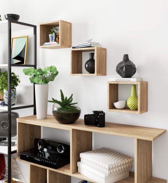 Ak furniture Súprava políc Kika 25x25 cm dub sonoma