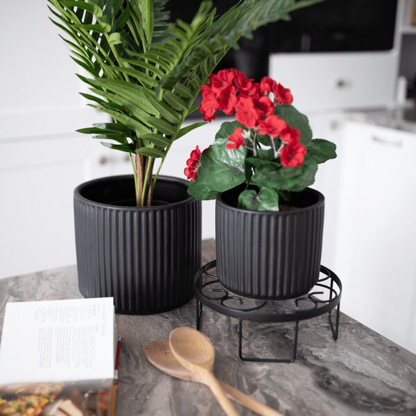 KONDELA Hlinené kvetináče, set 2 ks, matná čierna, KELSO