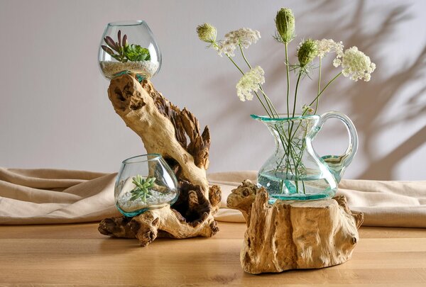 VÁZA, drevo, sklo, 40 cm Ambia Home - Vázy
