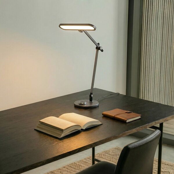 Stolové Lampa Lindby, Elvir, stmievateľné, Sivá, Jedáleň, Hliník, Moderný