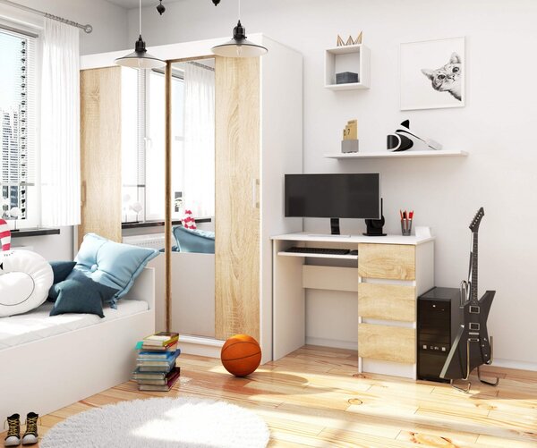 Ak furniture Písací stôl A-6 90 cm biely/dub sonoma pravý