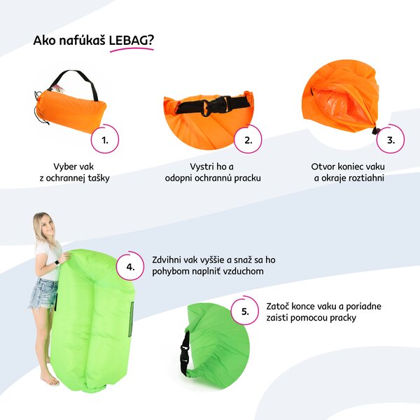 KONDELA Nafukovací sedací vak/lazy bag, ružová, LEBAG