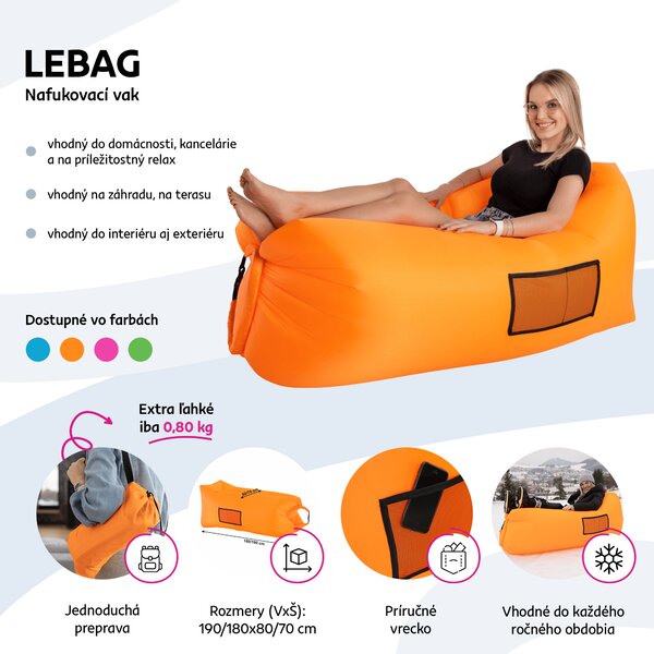 KONDELA Nafukovací sedací vak/lazy bag, ružová, LEBAG