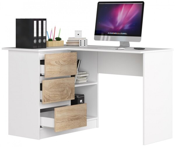 Ak furniture Rohový písací stôl B16 124 cm biely/dub sonoma ľavý