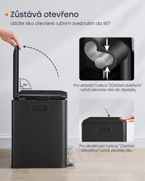 SONGMICS Odpadkový kôš s vekom Bliss 3x15 l čierny