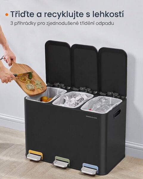 SONGMICS Odpadkový kôš s vekom Bliss 3x15 l čierny