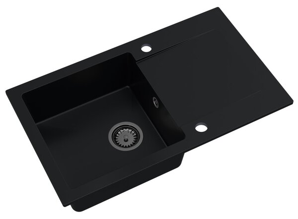 Sink Quality Ferrum, kuchynský granitový drez 770x450x190 mm + čierny sifón, čierna, SKQ-FER.C.1KDO.XB