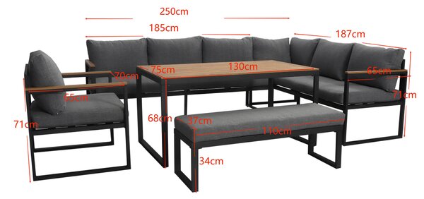 JEDÁLENSKÁ TERASOVÁ SÚPRAVA 5-dielne, kov, plast, textil Ambia Garden - Série záhradného nábytku, Online Only