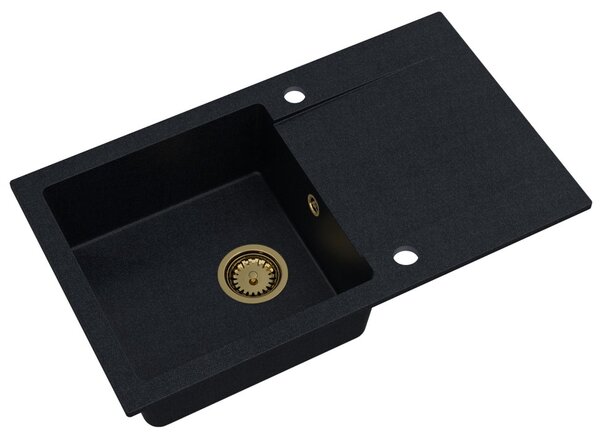 Sink Quality Ferrum, kuchynský granitový drez 770x450x190 mm + zlatý sifón, čierna škvrnitá-BROCADE, SKQ-FER.B.1KDO.XG