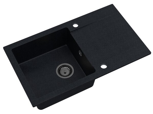 Sink Quality Ferrum, kuchynský granitový drez 770x450x190 mm + čierny sifón, čierna škvrnitá-BROCADE, SKQ-FER.B.1KDO.XB