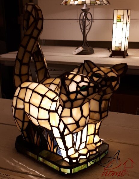 Dekoratívna lampa Tiffany Cat - 36 * 28 cm 1x E14 / max 40w - Clayre & Eef