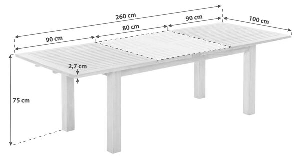 ZÁHRADNÝ STÔL, drevo, 180-260/100/75 cm Gardenson - Online Only záhrada, Online Only