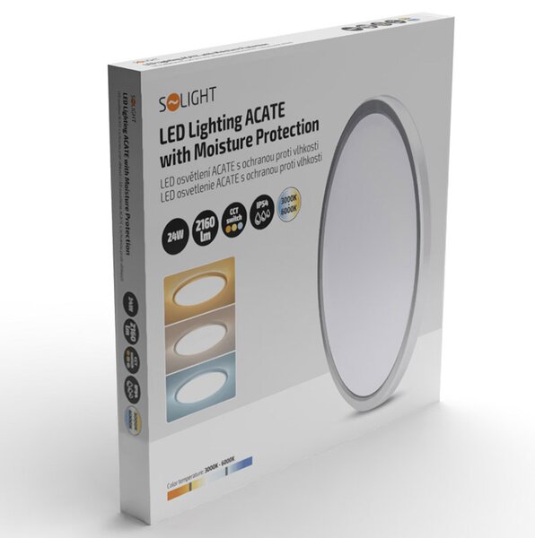 SOLIGHT LED osvetlenie Acate IP54, 24W, 2160lm, 3CCT, 30cm, strieborná