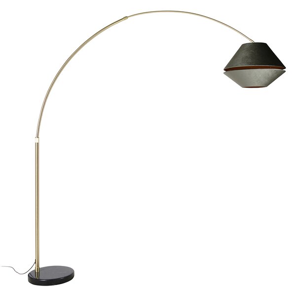 Mosadzná oblúková lampa s čiernym a dvojitým zamatovým tienidlom zelená - XXL