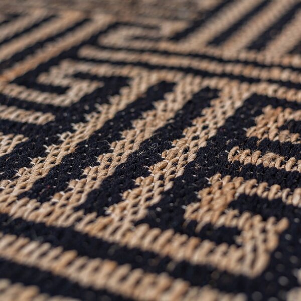 Čierny/v prírodnej farbe ručne tkaný koberec s prímesou juty 200x290 cm Meander Jute – Flair Rugs