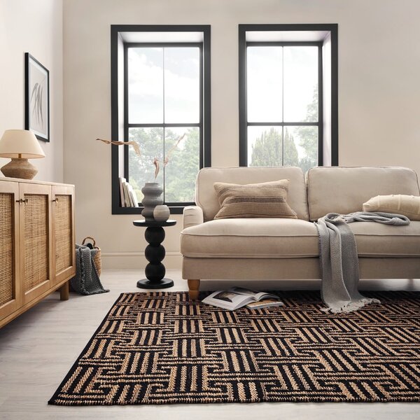 Čierny/v prírodnej farbe ručne tkaný koberec s prímesou juty 200x290 cm Meander Jute – Flair Rugs