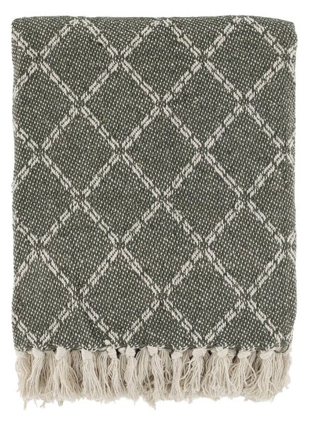 Zelený priadzový pléd so károvaním a strapcami Aix - 130*150 cm - Chic Antique