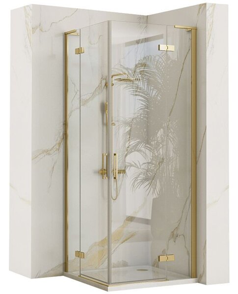 Rea Hugo, sprchová kabína s 2-krídlovými dverami 90 (dvere) x 90 (dvere) x 200 cm, 6mm číre sklo, zlatý matný profil, REA-K6609