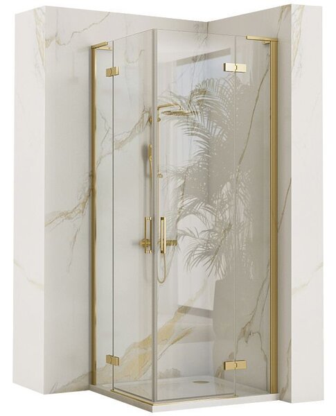Rea Hugo, sprchová kabína s 2-krídlovými dverami 100 (dvere) x 100 (dvere) x 200 cm, 6mm číre sklo, zlatý matný profil, REA-K6605