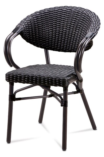 Záhradná stolička, hnedý kov, čierny ratan 58x60x85x46 cm