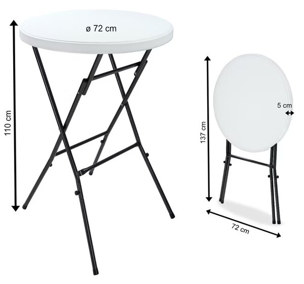 Skladací barový stôl Ø72 cm - biely