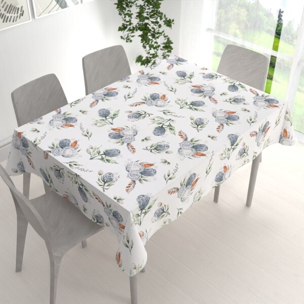 Biante Bavlnený obdĺžnikový obrus Sandra SA-707 Modré kvety Protea na bielom 50x100 cm