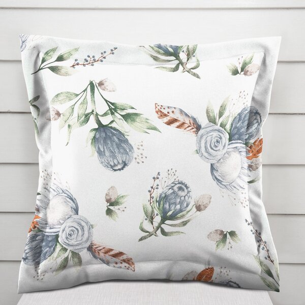 Biante Bavlnená obliečka na vankúš s lemom Sandra SA-707 Modré kvety Protea na bielom 30 x 50 cm