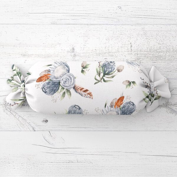 Biante Vankúš valec bonbon Sandra SA-707 Modré kvety Protea na bielom 15x40 cm