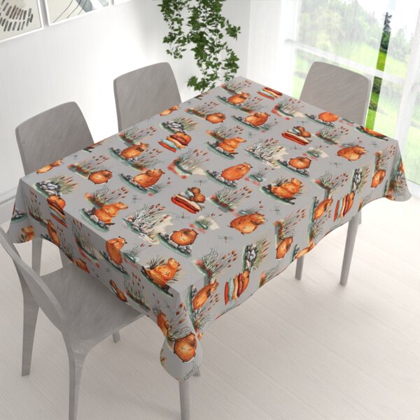 Biante Detský bavlnený obdĺžnikový obrus Sandra SA-711 Kapybary na sivom 50x100 cm