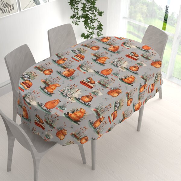 Biante Detský bavlnený oválny obrus Sandra SA-711 Kapybary na sivom 50x100 cm